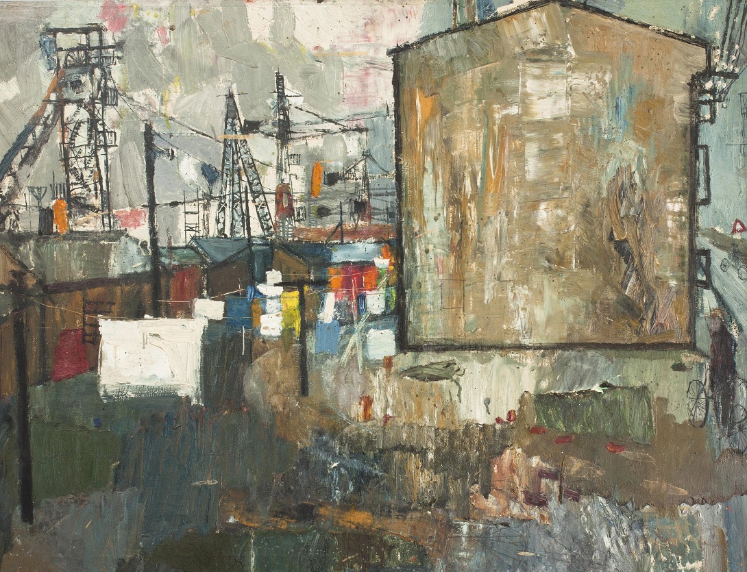 edřich Dlouhý: Kolonie v Jiřetíně / 1958 / olej na plátně / 70 x 90 cm  / vyv. cena 120 000 Kč