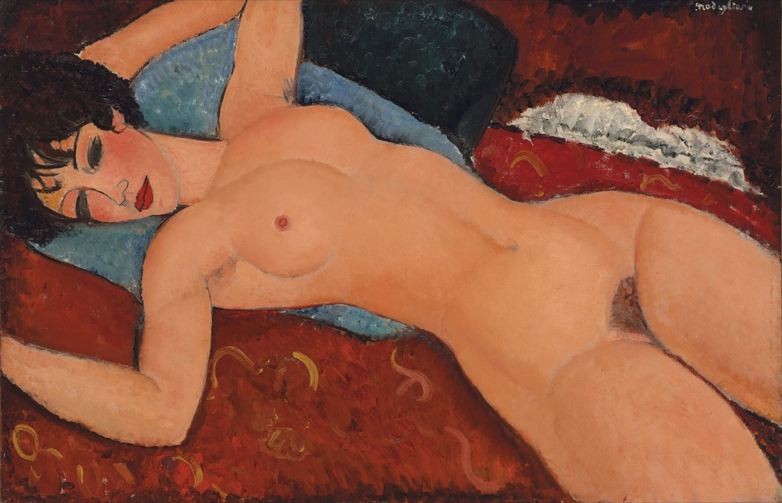 2/ AMEDEO MODIGLIANI: NU COUCHE / 1917-1918 olej na plátně / 59,9 x 92 cm cena: 170 405 000 USD / Christie's New York 9. 11. 2015