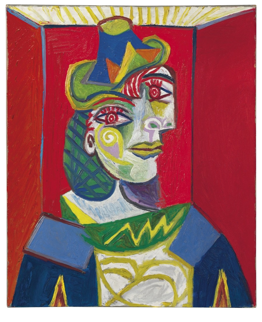 8/ PABLO PICASSO: BUSTE DE FEMME (FEMME À LA RÉSILLE) / 1938 olej na plátně / 65,09 x 54 cm cena: 67 365 000 USD / Christie´s New York 11. 5. 2015 