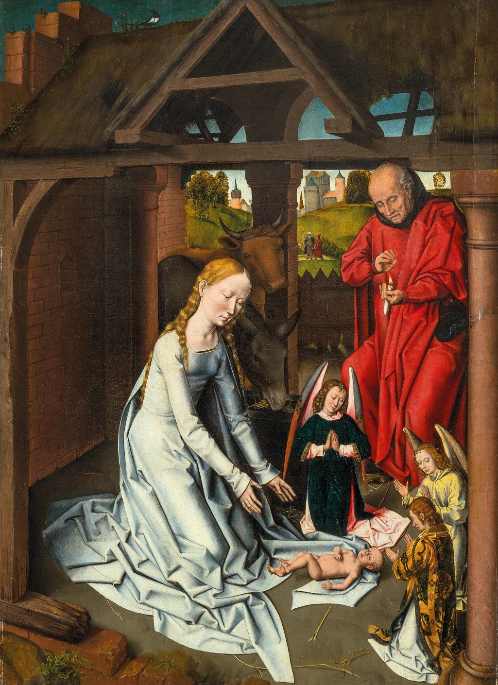 Hans Memling (dílna): Narození Páně / olej na dřevě / 99,2 x 72,5 cm / Dorotheum Vídeň 19. 4. 2016 / č. kat. 12 / odhad 1 200 000 - 1 800 000 eur