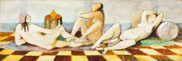 Alois Wachsman: Turecké lázně, 1941 olej a tempera na dřevě, 15 x 42,5 cm cena: 451 400 Kč