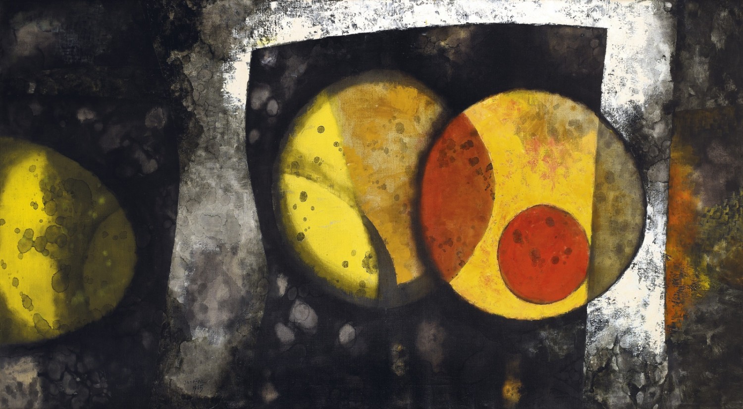 Ota Janeček: Existence I, 1965 olej na plátně, 116 x 217 cm  vyvolávací cena: 380 000 Kč + 25% provize Prague Auctions 24. 6. 2018