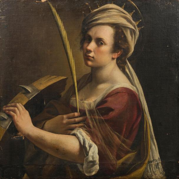 Artemisia Gentileschi: Svatá Kateřina Alexandrijská, 1614-16 olej na plátně, 71 x 71 cm dosažená cena: 2 360 600 EUR Christophe Joron-Derem Paříž 19. 12. 2017