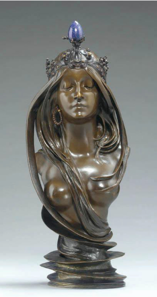 Alfons Mucha: Příroda (La Nature), kol. 1900 bronz a lapis lazuli, výška 69 cm cena: 807 000 USD (806 515 EUR) Sotheby’s New York 6. 12. 2002