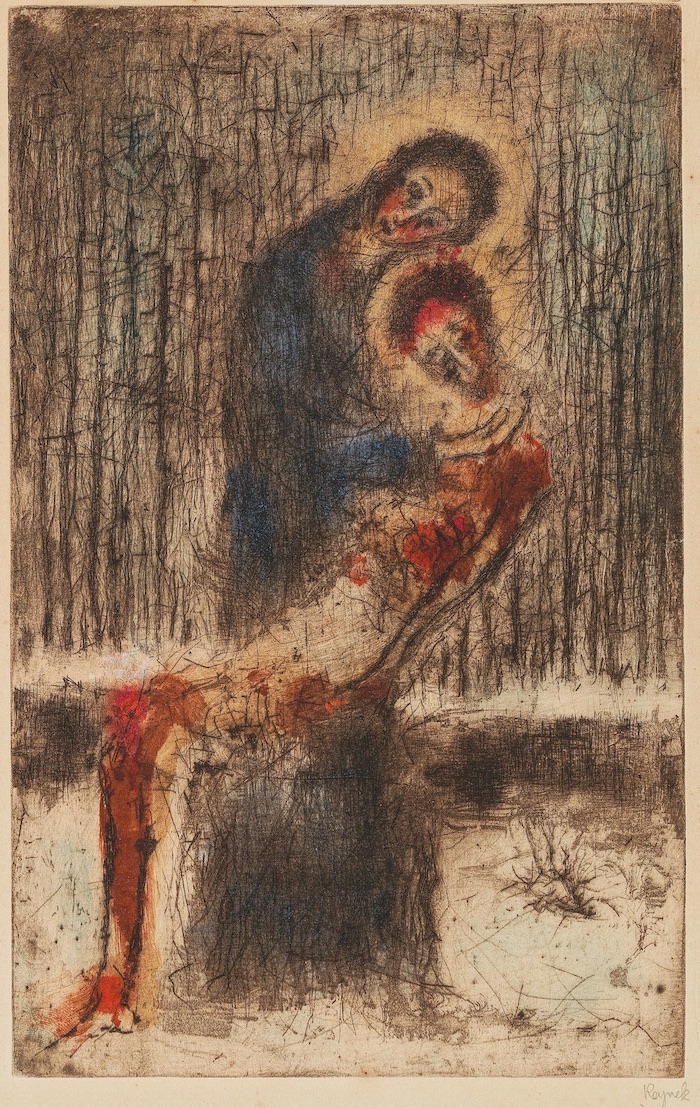 Bohuslav Reynek: Pieta v parku (Pieta s modrým pozadím), 1955,