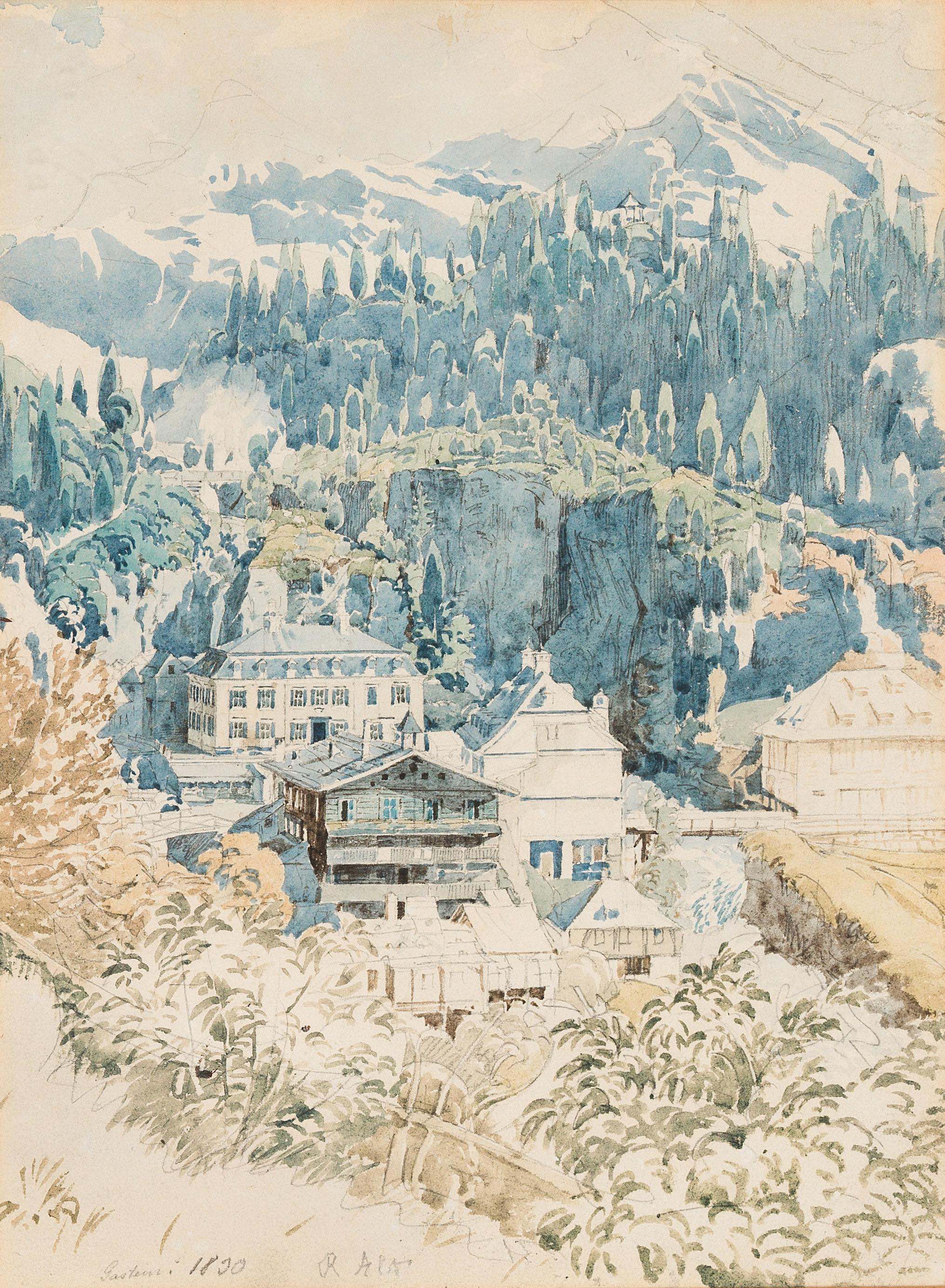 Rudolf von Alt: Gastein, 1830, tužka a akvarel na papíře, 26,5 x 19,5 cm, odhadní cena: 12 000 – 18 000 EUR Dorotheum Vídeň 20. 4. 2022 (+ provize)