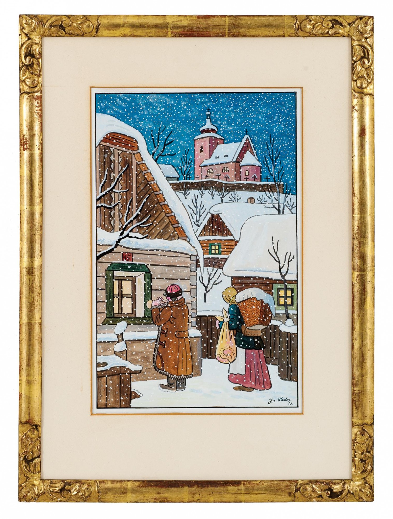 Josef Lada: Štědrý večer/ Slouhova koleda, 1943, kombinovaná technika na papíře, 40 x 25,5 cm,  European Arts 20. 11. 2022 cena: 4 216 000 Kč