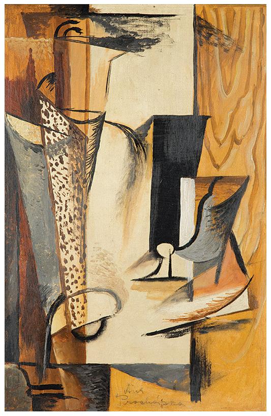 Antonín Procházka: Zátiší se sklenicí (Truhlářské zátiší) / 1913 - 14 / olej na lepence / 41 x 27 cm / vyvolávací cena 3 500 000 Kč / 1. Art Consulting 15. 5. 2014