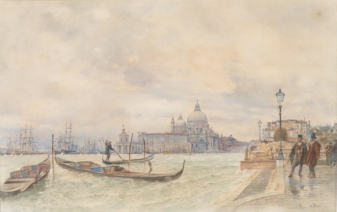 Rudolf von Alt,  Pohled na Santa Maria Maggiore v Benátkách,  akvarel, papír; 29 x 46 cm; odhad 14–20 000 EUR, č. kat. 245; Dorotheum Wien